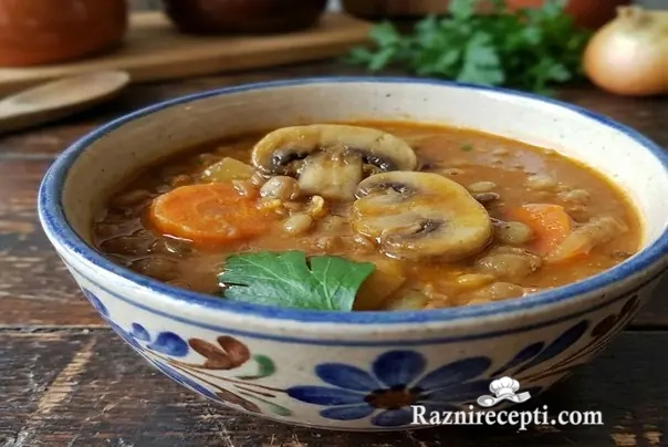 posni gulaš sa šampinjonima i sočivom