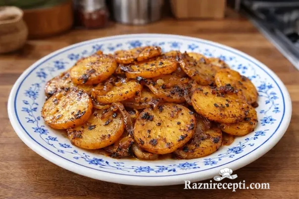 Restovani posni krompir sa crnim lukom